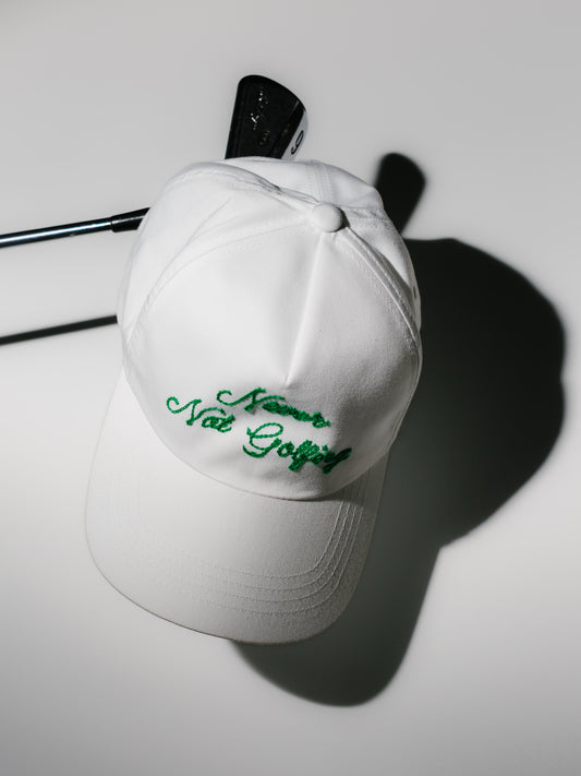 Never Not Golfing Hat — Green Chainstitch Embroidered 5-Panel