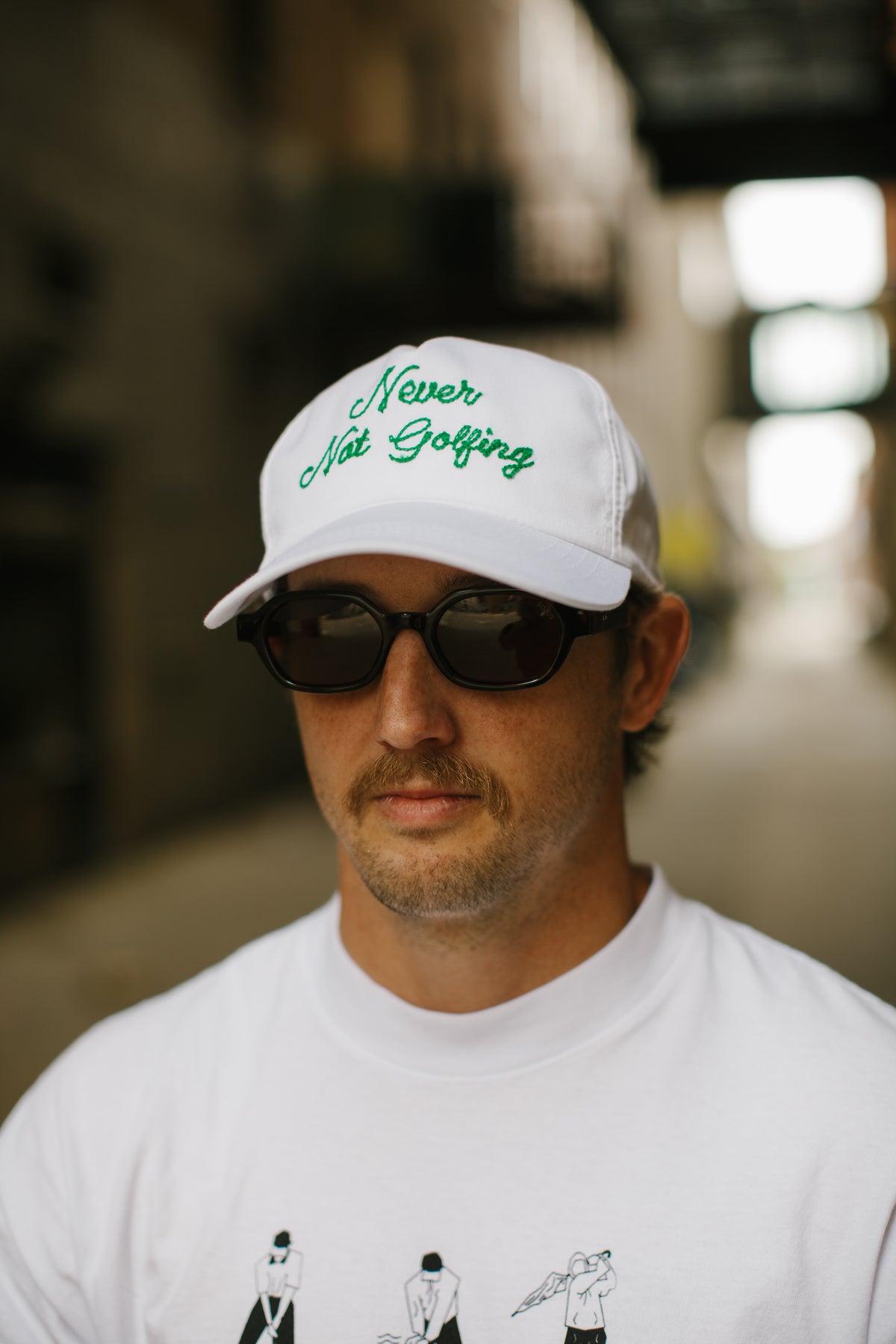 Never Not Golfing Hat — Green Chainstitch Embroidered 5-Panel