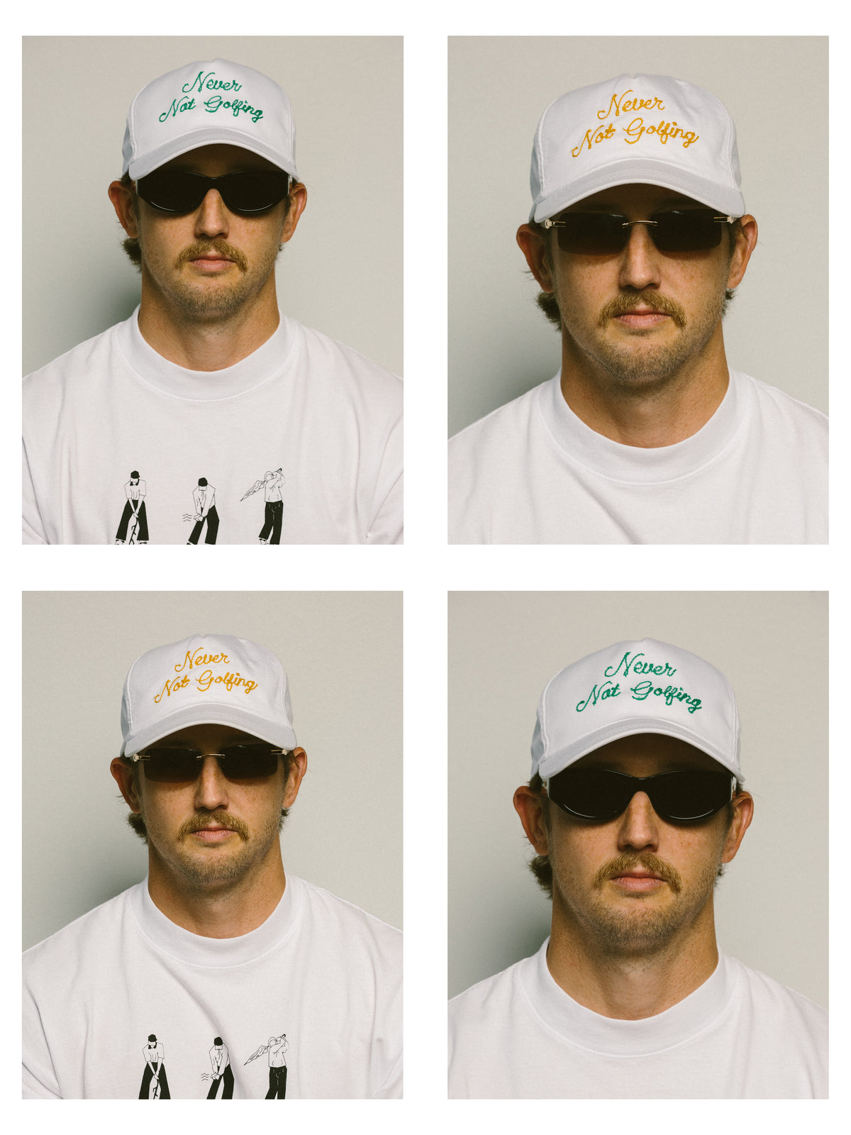 Never Not Golfing Hat — Gold Chainstitch Embroidered 5-Panel